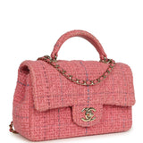 Pre-owned Chanel Mini Classic Rectangular Top Handle Flap Bag Pink Tweed Light Gold Hardware - Thumbnail View 2