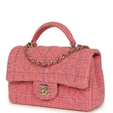 Pre-owned Chanel Mini Classic Rectangular Top Handle Flap Bag Pink Tweed Light Gold Hardware - Thumbnail View 5