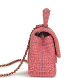 Pre-owned Chanel Mini Classic Rectangular Top Handle Flap Bag Pink Tweed Light Gold Hardware - Thumbnail View 3