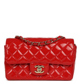 Pre-owned Chanel Mini Classic Rectangular Flap Bag Red Patent Light Gold Hardware - Thumbnail View 1