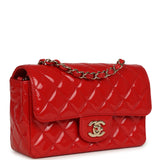 Pre-owned Chanel Mini Classic Rectangular Flap Bag Red Patent Light Gold Hardware - Thumbnail View 2