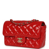 Pre-owned Chanel Mini Classic Rectangular Flap Bag Red Patent Light Gold Hardware - Thumbnail View 5