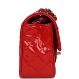 Pre-owned Chanel Mini Classic Rectangular Flap Bag Red Patent Light Gold Hardware - Thumbnail View 3