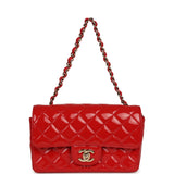 Pre-owned Chanel Mini Classic Rectangular Flap Bag Red Patent Light Gold Hardware - Thumbnail View 7