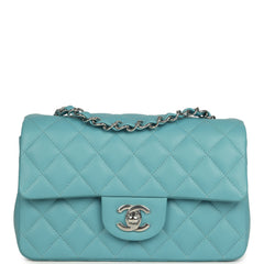 Chanel Mini Rectangular Flap Bag Light Blue Lambskin Light Gold Hardware