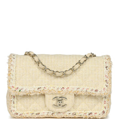 Chanel Mini Rectangular Flap Bag Cream Multicolor Tweed Light Gold Hardware