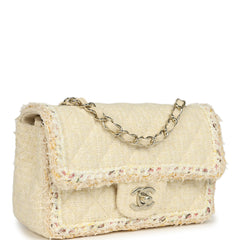 Chanel Mini Rectangular Flap Bag Cream Multicolor Tweed Light Gold Hardware