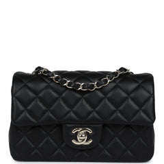 Pre-owned Chanel Mini Classic Rectangular Flap Bag Black Lambskin Light Gold Hardware
