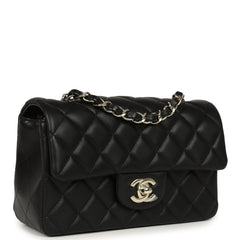 Pre-owned Chanel Mini Classic Rectangular Flap Bag Black Lambskin Light Gold Hardware