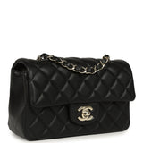 Pre-owned Chanel Mini Classic Rectangular Flap Bag Black Lambskin Light Gold Hardware - Thumbnail View 2