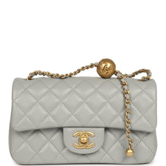 Chanel Mini Pearl Crush Rectangular Flap Bag Grey Lambskin Brushed Gold Hardware