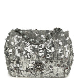 Pre-owned Chanel Mini Classic Square Flap Bag Metallic Silver Sequins Ruthenium Hardware - Thumbnail View 1