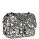 Pre-owned Chanel Mini Classic Square Flap Bag Metallic Silver Sequins Ruthenium Hardware - Thumbnail View 2