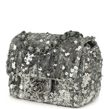 Pre-owned Chanel Mini Classic Square Flap Bag Metallic Silver Sequins Ruthenium Hardware - Thumbnail View 5