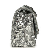 Pre-owned Chanel Mini Classic Square Flap Bag Metallic Silver Sequins Ruthenium Hardware - Thumbnail View 3