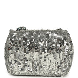 Pre-owned Chanel Mini Classic Square Flap Bag Metallic Silver Sequins Ruthenium Hardware - Thumbnail View 4