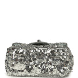 Pre-owned Chanel Mini Classic Square Flap Bag Metallic Silver Sequins Ruthenium Hardware - Thumbnail View 6
