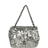 Pre-owned Chanel Mini Classic Square Flap Bag Metallic Silver Sequins Ruthenium Hardware - Thumbnail View 7