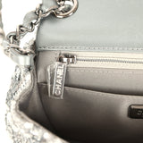 Pre-owned Chanel Mini Classic Square Flap Bag Metallic Silver Sequins Ruthenium Hardware - Thumbnail View 10
