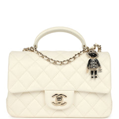 Chanel Mini Rectangular Flap Bag with Top Handle White Lambskin Light Gold Hardware