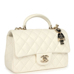 Chanel Mini Rectangular Flap Bag with Top Handle White Lambskin Light Gold Hardware