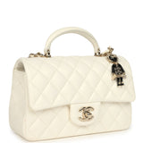 Chanel Mini Rectangular Flap Bag with Top Handle White Lambskin Light Gold Hardware - Thumbnail View 2