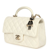 Chanel Mini Rectangular Flap Bag with Top Handle White Lambskin Light Gold Hardware - Thumbnail View 5