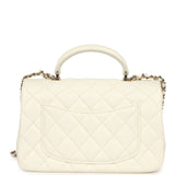 Chanel Mini Rectangular Flap Bag with Top Handle White Lambskin Light Gold Hardware - Thumbnail View 4