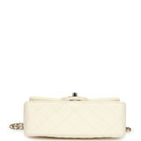 Chanel Mini Rectangular Flap Bag with Top Handle White Lambskin Light Gold Hardware - Thumbnail View 6