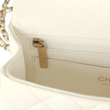 Chanel Mini Rectangular Flap Bag with Top Handle White Lambskin Light Gold Hardware - Thumbnail View 11