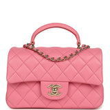 Chanel Mini Rectangular Flap Bag with Top Handle Pink Lambskin Light Gold Hardware - Thumbnail View 1