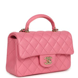 Chanel Mini Rectangular Flap Bag with Top Handle Pink Lambskin Light Gold Hardware - Thumbnail View 2