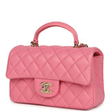 Chanel Mini Rectangular Flap Bag with Top Handle Pink Lambskin Light Gold Hardware - Thumbnail View 5