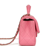 Chanel Mini Rectangular Flap Bag with Top Handle Pink Lambskin Light Gold Hardware - Thumbnail View 3