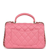 Chanel Mini Rectangular Flap Bag with Top Handle Pink Lambskin Light Gold Hardware - Thumbnail View 4
