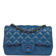 Pre-owned Chanel Mini Rectangular Flap Bag Blue, Purple Lambskin Rainbow Hardware