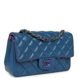 Pre-owned Chanel Mini Rectangular Flap Bag Blue, Purple Lambskin Rainbow Hardware - Thumbnail View 2