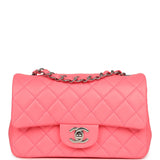 Chanel Mini Classic Rectangular Flap Bag Coral Lambskin Silver Hardware - Thumbnail View 1