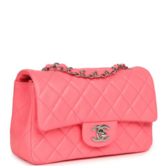 Chanel Mini Classic Rectangular Flap Bag Coral Lambskin Silver Hardware
