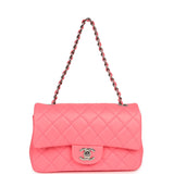 Chanel Mini Classic Rectangular Flap Bag Coral Lambskin Silver Hardware - Thumbnail View 7