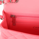 Chanel Mini Classic Rectangular Flap Bag Coral Lambskin Silver Hardware - Thumbnail View 10
