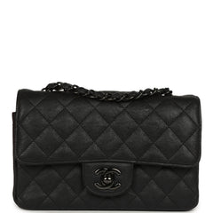 Pre-owned Chanel Mini Classic Rectangular Flap Bag So Black Crumpled Calfskin Black Hardware