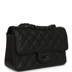 Pre-owned Chanel Mini Classic Rectangular Flap Bag So Black Crumpled Calfskin Black Hardware