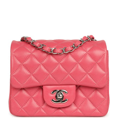 Chanel Mini Classic Square Flap Bag Pink Lambskin Silver Hardware