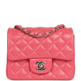 Chanel Mini Classic Square Flap Bag Pink Lambskin Silver Hardware - Thumbnail View 1