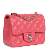 Chanel Mini Classic Square Flap Bag Pink Lambskin Silver Hardware - Thumbnail View 2