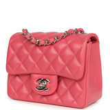 Chanel Mini Classic Square Flap Bag Pink Lambskin Silver Hardware - Thumbnail View 5
