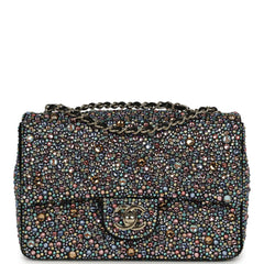 Chanel Mini Bedazzled Classic Rectangular Flap Bag Multicolor Crystals, Black Fabric Light Gold Hardware