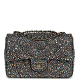 Chanel Mini Bedazzled Classic Rectangular Flap Bag Multicolor Crystals, Black Fabric Light Gold Hardware - Thumbnail View 1