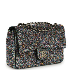Chanel Mini Bedazzled Classic Rectangular Flap Bag Multicolor Crystals, Black Fabric Light Gold Hardware